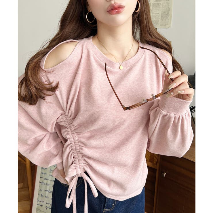 ピンク | ショルダースリットドロストニットソープルオーバー | moment+