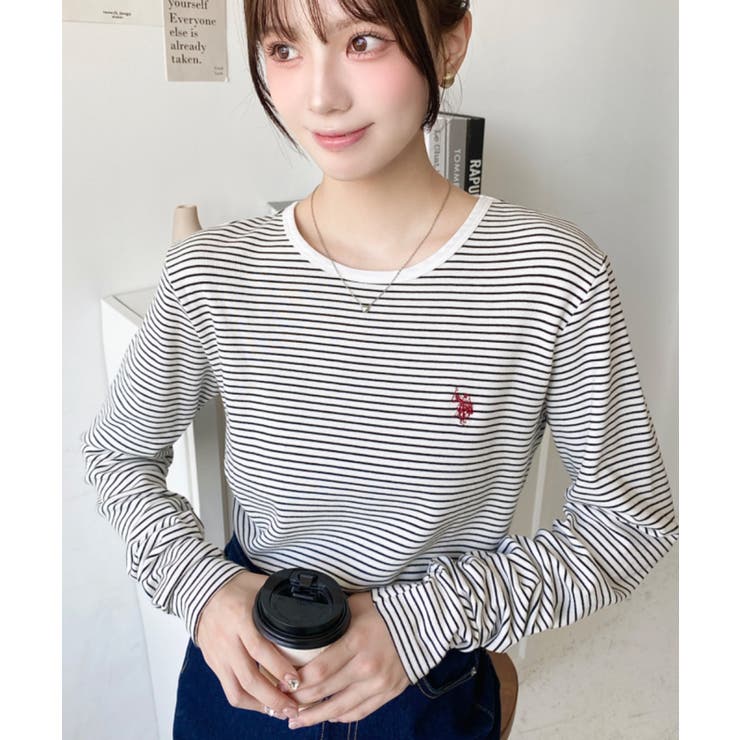 U.S.POLO ASSNワンポイント刺繍袖くしゅくしゅボーダーロンT