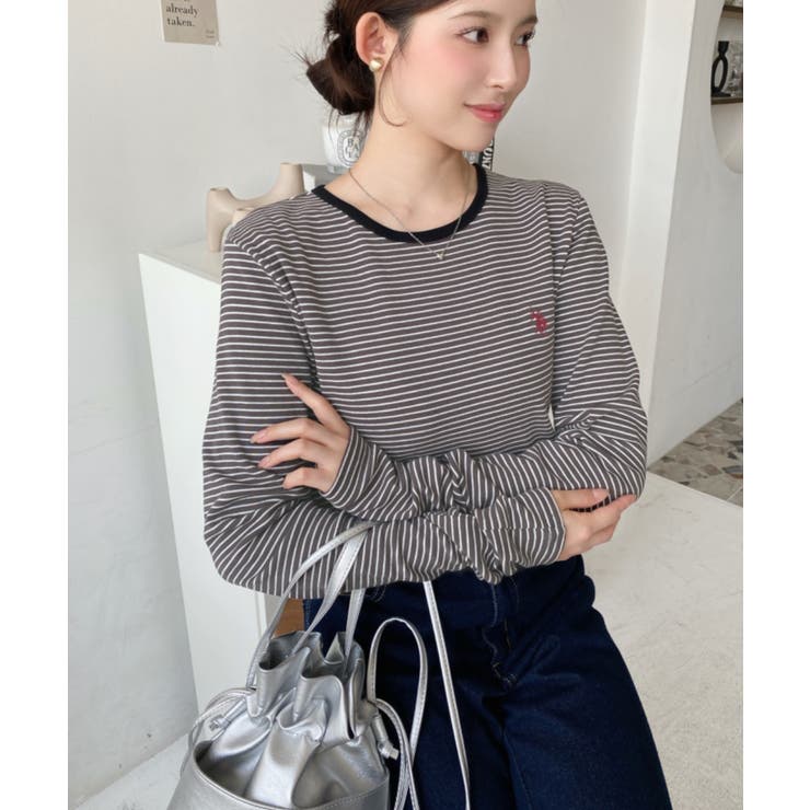 U.S.POLO ASSNワンポイント刺繍袖くしゅくしゅボーダーロンT[品番