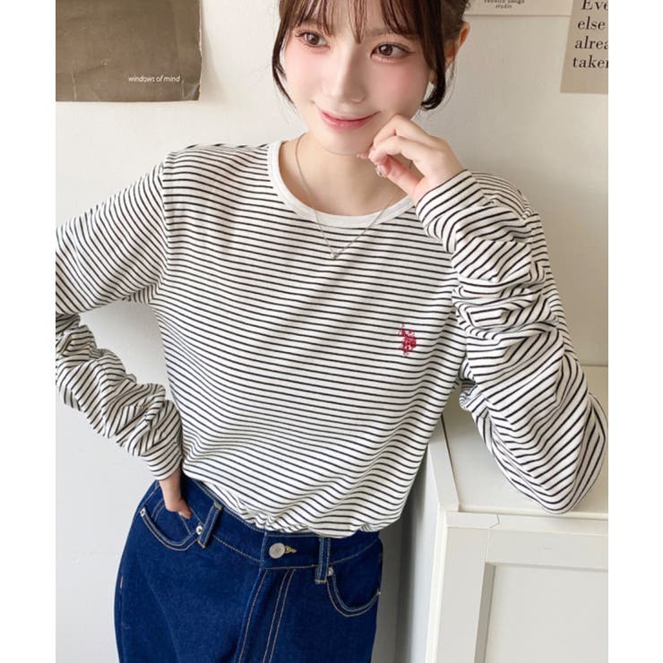 U.S.POLO ASSNワンポイント刺繍袖くしゅくしゅボーダーロンT | moment+ | 詳細画像4 