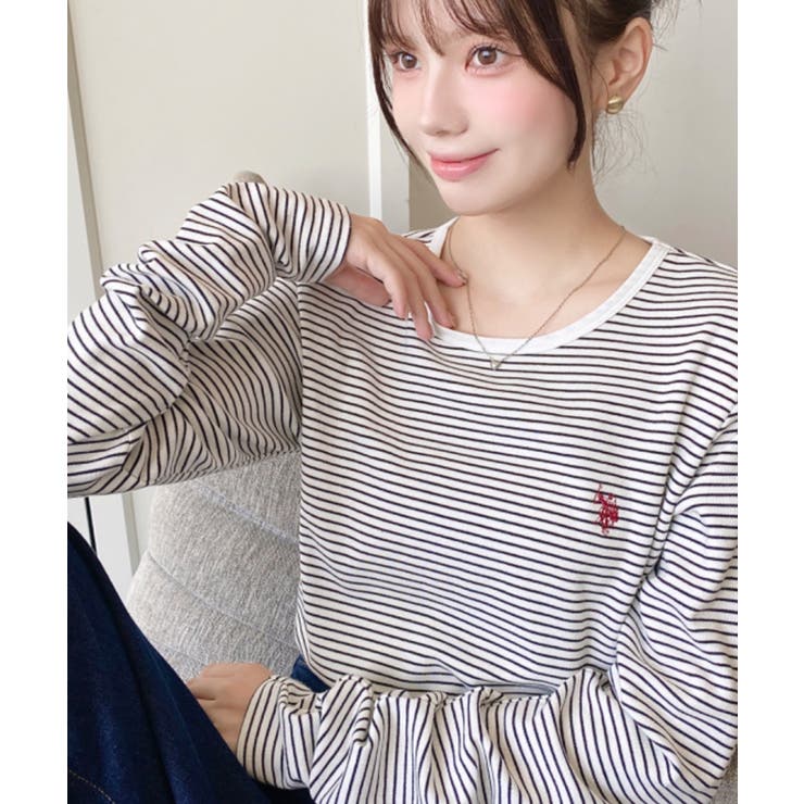 U.S.POLO ASSNワンポイント刺繍袖くしゅくしゅボーダーロンT[品番