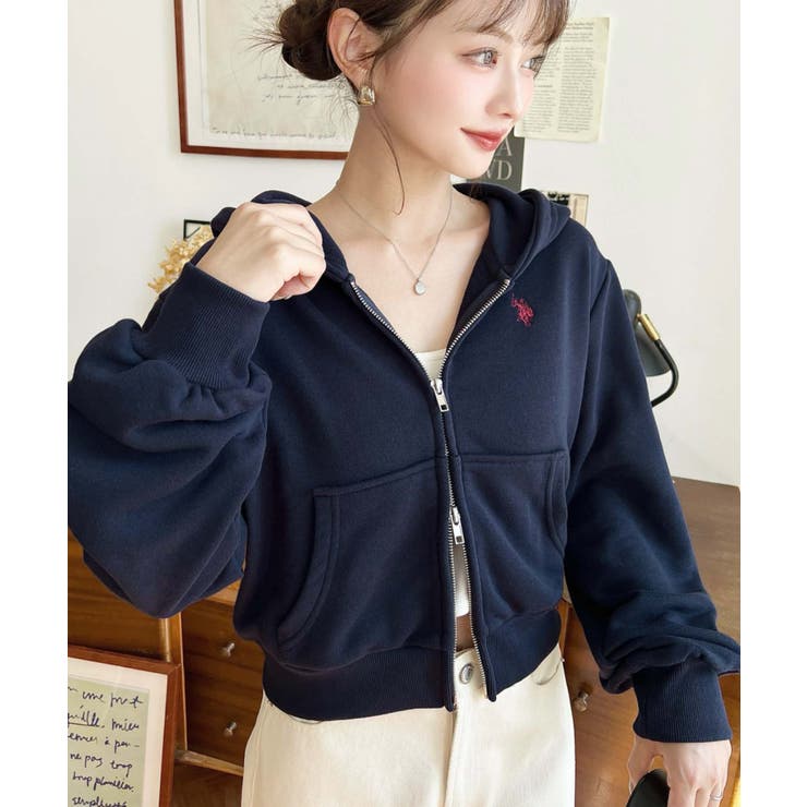 U.S.POLO ASSNワンポイント刺繍ダブルジップショートパーカー | moment+ | 詳細画像39 