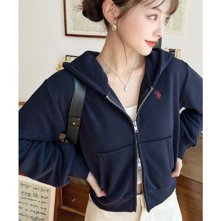 U.S.POLO ASSNワンポイント刺繍ダブルジップショートパーカー[品番