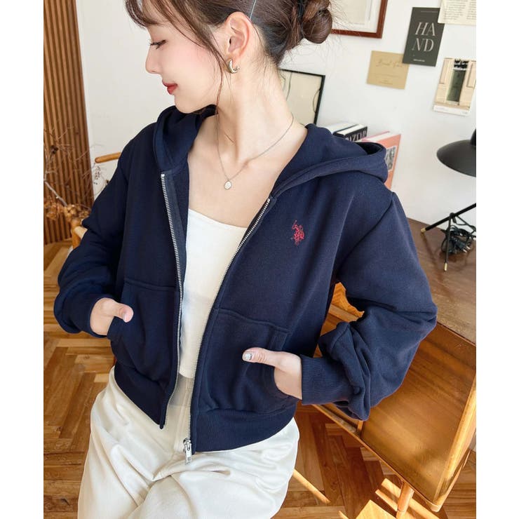 U.S.POLO ASSNワンポイント刺繍ダブルジップショートパーカー