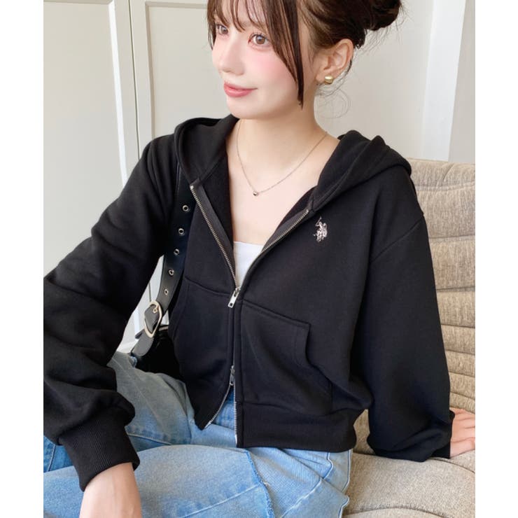 ブラック | U.S.POLO ASSNワンポイント刺繍ダブルジップショートパーカー | moment+