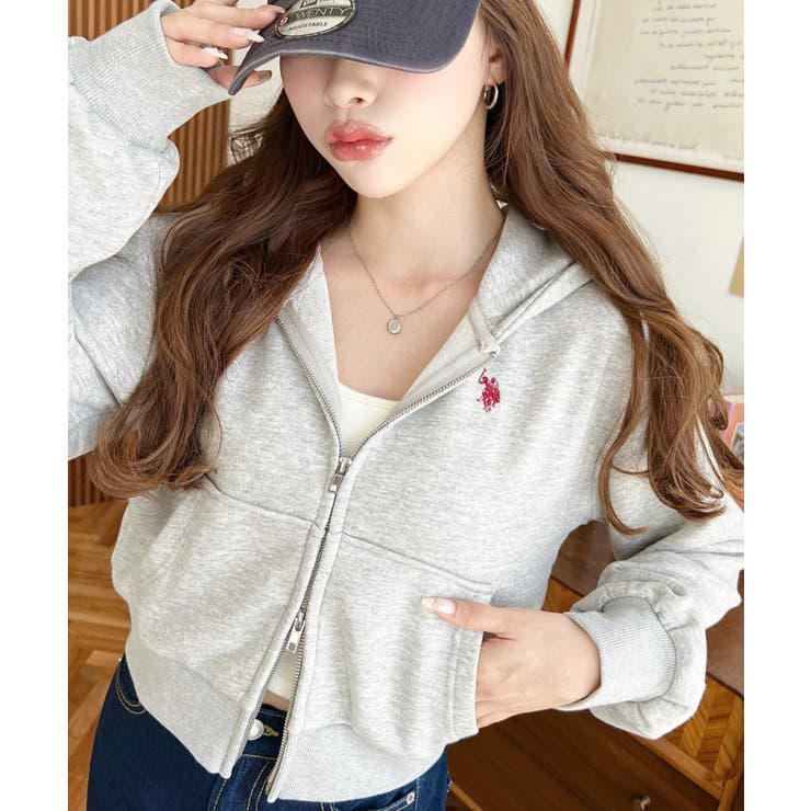 U.S.POLO ASSNワンポイント刺繍ダブルジップショートパーカー[品番