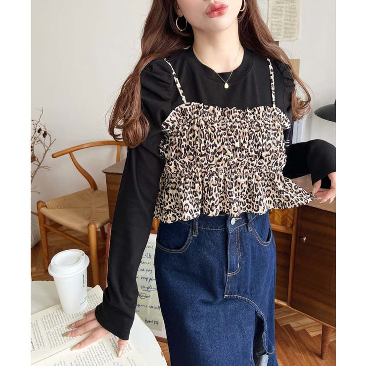 レオパード柄ビスチェセット長袖リブカットソートップス | moment+ | 詳細画像14 