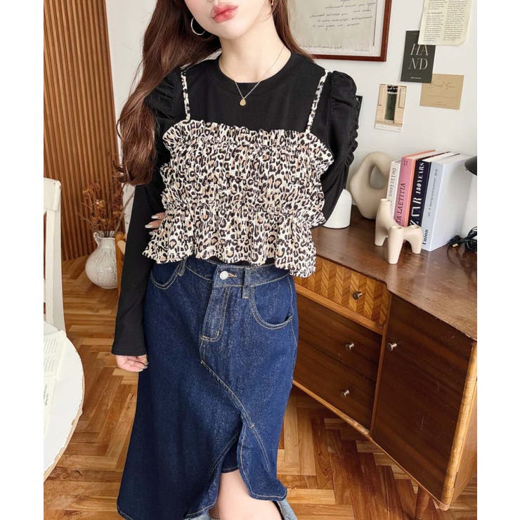 レオパード柄ビスチェセット長袖リブカットソートップス | moment+ | 詳細画像16 