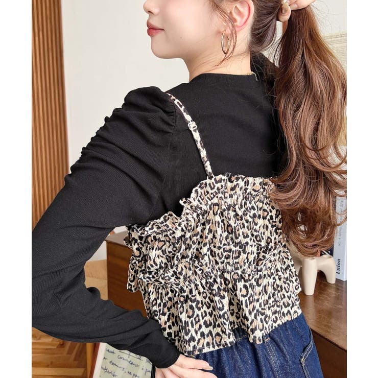 レオパード柄ビスチェセット長袖リブカットソートップス | moment+ | 詳細画像17 