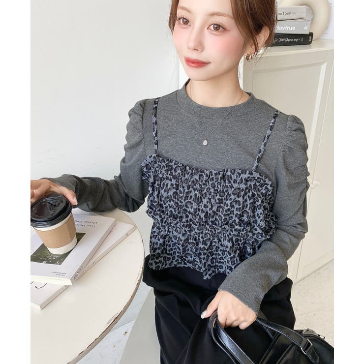 レオパード柄ビスチェセット長袖リブカットソートップス | moment+ | 詳細画像21 