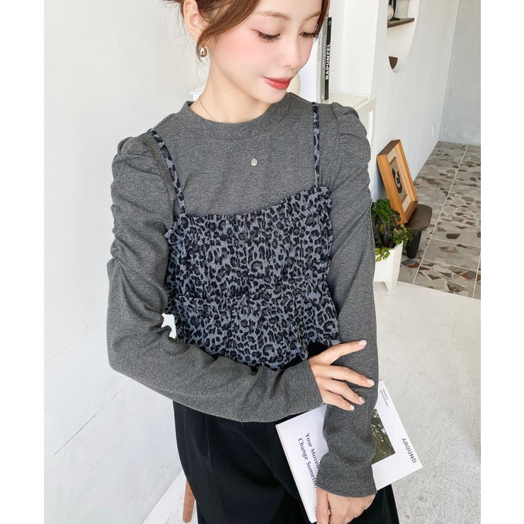 レオパード柄ビスチェセット長袖リブカットソートップス | moment+ | 詳細画像22 