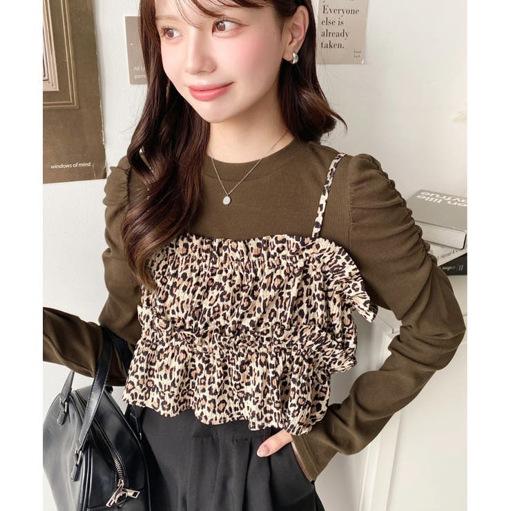 レオパード柄ビスチェセット長袖リブカットソートップス | moment+ | 詳細画像23 