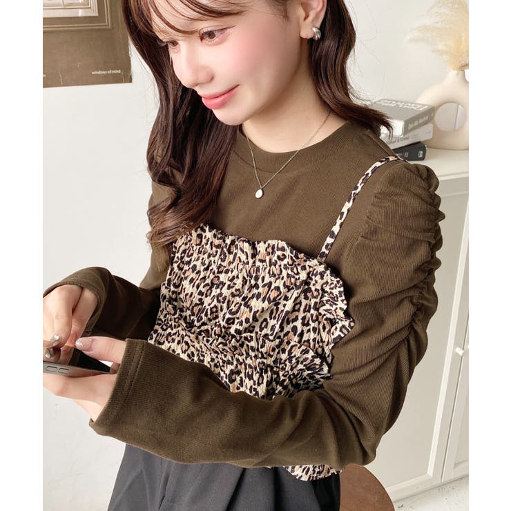 レオパード柄ビスチェセット長袖リブカットソートップス | moment+ | 詳細画像24 