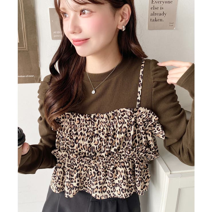 レオパード柄ビスチェセット長袖リブカットソートップス | moment+ | 詳細画像25 