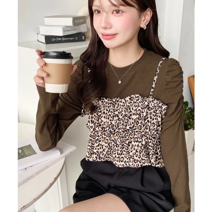 レオパード柄ビスチェセット長袖リブカットソートップス | moment+ | 詳細画像26 