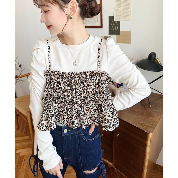 d&g ビスチェ ヒョウ柄 レオパード柄ビスチェセット長袖リブカットソートップス[品番