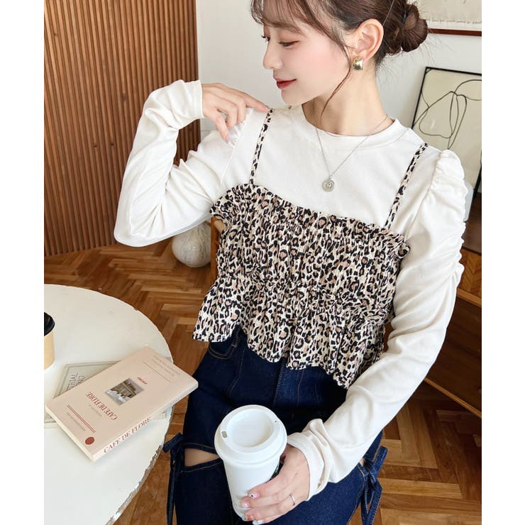 レオパード柄ビスチェセット長袖リブカットソートップス | moment+ | 詳細画像4 