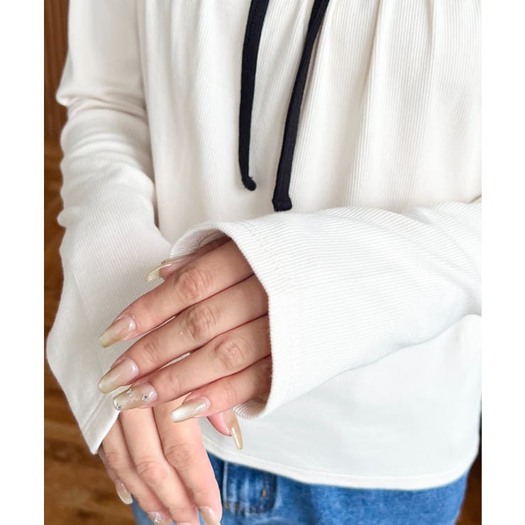 レイヤードデザインデコルテリボン長袖リブカットソートップス | moment+ | 詳細画像9 