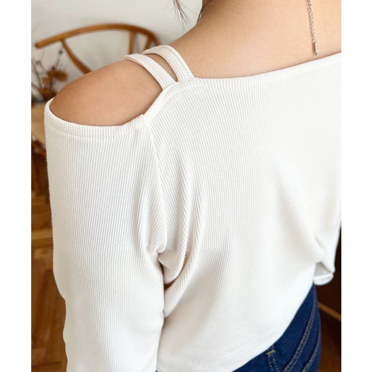 ワンショルドロストリボン長袖リブカットソートップス | moment+ | 詳細画像12 