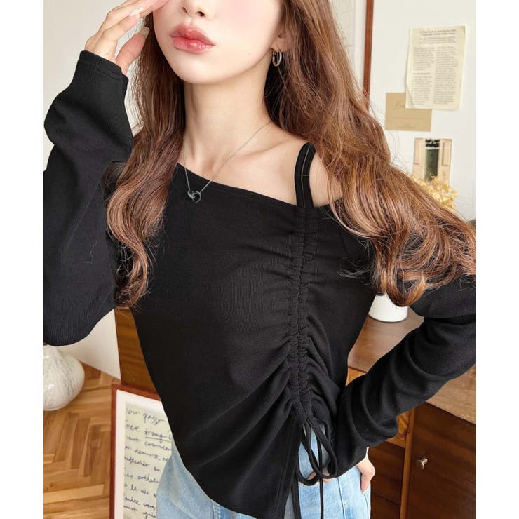 ワンショルドロストリボン長袖リブカットソートップス | moment+ | 詳細画像13 