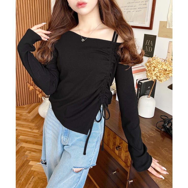 ワンショルドロストリボン長袖リブカットソートップス | moment+ | 詳細画像14 