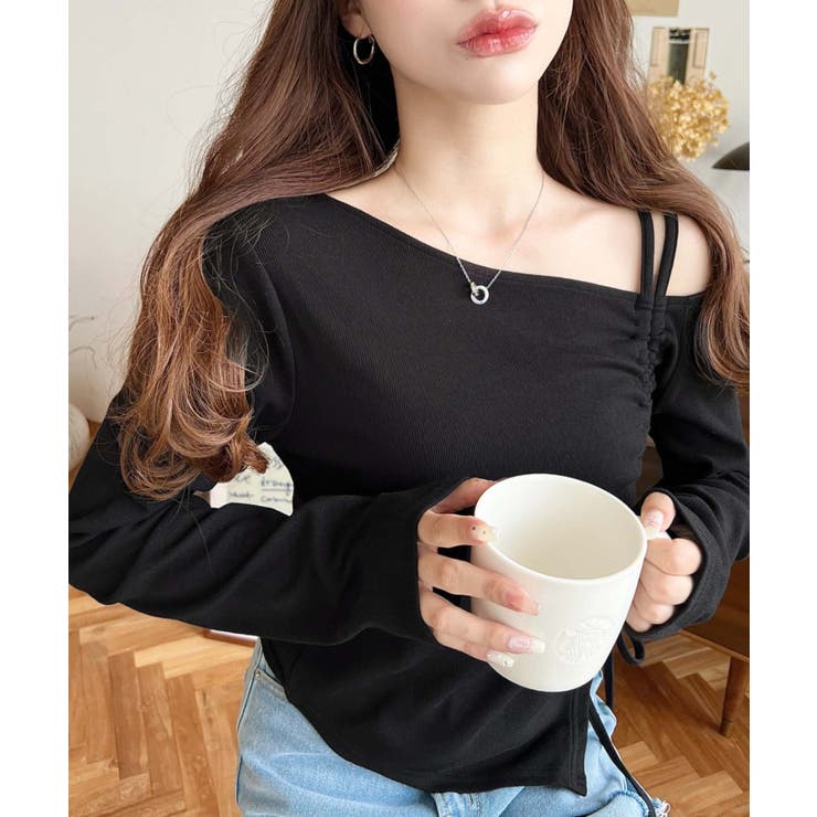 ワンショルドロストリボン長袖リブカットソートップス | moment+ | 詳細画像16 