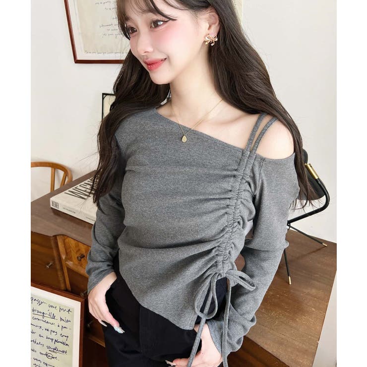 ワンショルドロストリボン長袖リブカットソートップス | moment+ | 詳細画像19 