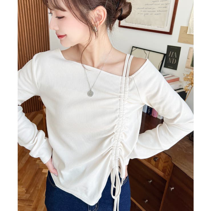 ワンショルドロストリボン長袖リブカットソートップス | moment+ | 詳細画像4 