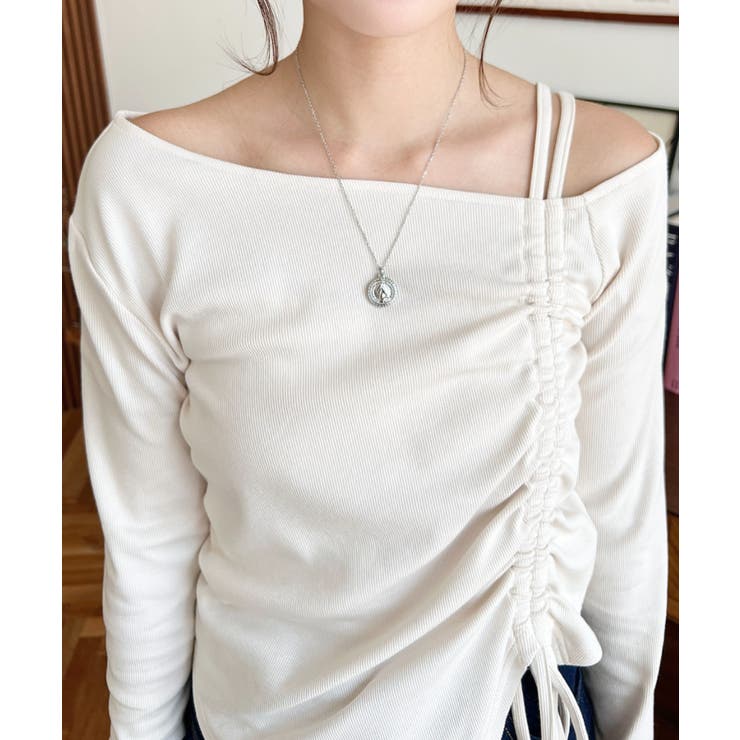 ワンショルドロストリボン長袖リブカットソートップス | moment+ | 詳細画像8 