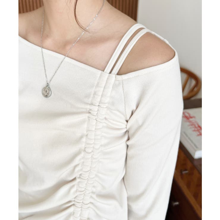 ワンショルドロストリボン長袖リブカットソートップス | moment+ | 詳細画像9 