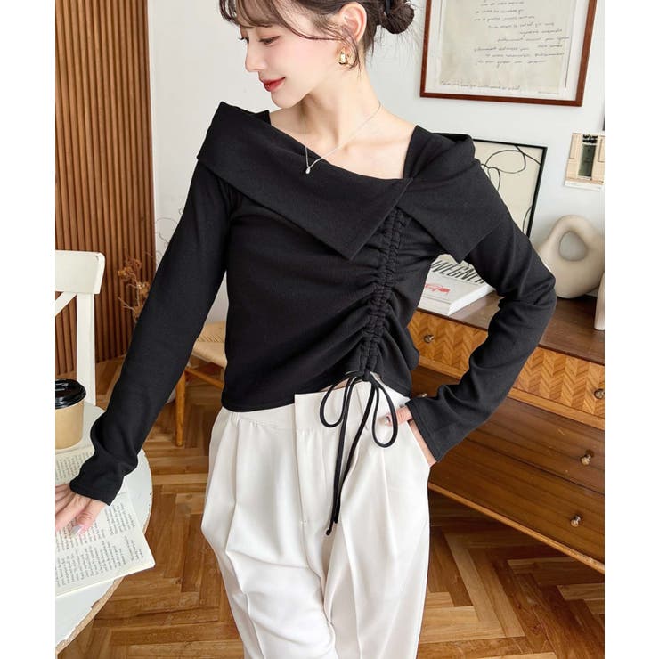 アシメカラードロスト長袖リブカットソートップス | moment+ | 詳細画像10 