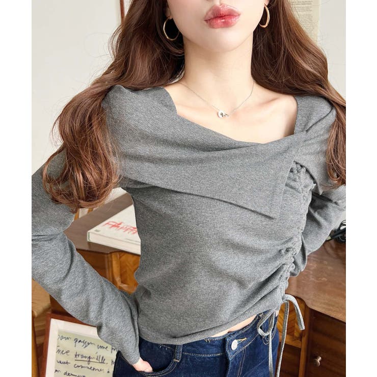 アシメカラードロスト長袖リブカットソートップス | moment+ | 詳細画像11 