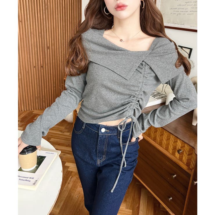 アシメカラードロスト長袖リブカットソートップス | moment+ | 詳細画像12 