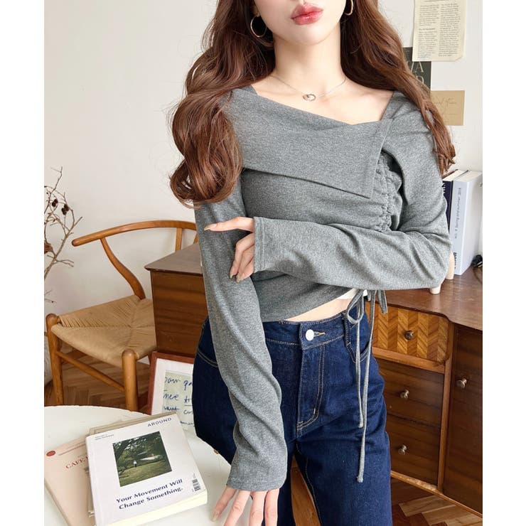 アシメカラードロスト長袖リブカットソートップス | moment+ | 詳細画像13 