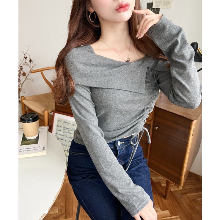 アシメカラードロスト長袖リブカットソートップス | moment+ | 詳細画像14 