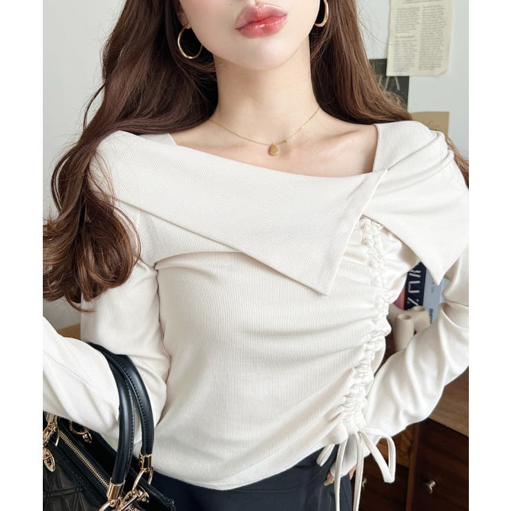 アシメカラードロスト長袖リブカットソートップス | moment+ | 詳細画像2 