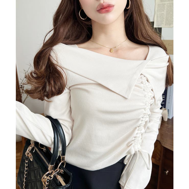 アシメカラードロスト長袖リブカットソートップス | moment+ | 詳細画像4 