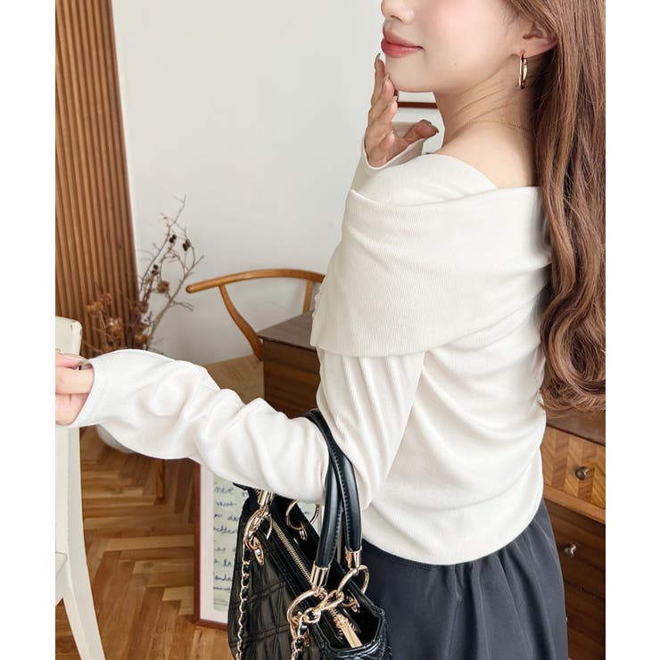 アシメカラードロスト長袖リブカットソートップス | moment+ | 詳細画像6 