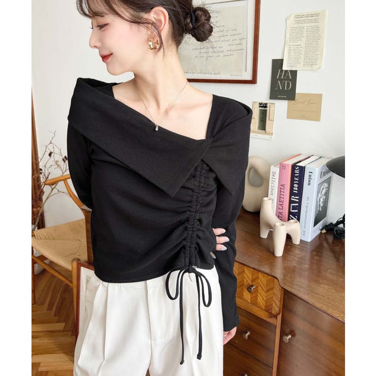 アシメカラードロスト長袖リブカットソートップス | moment+ | 詳細画像9 