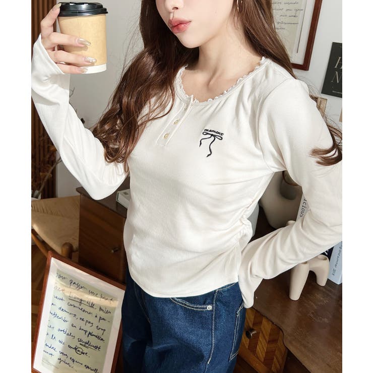 ローエ ROHE ヘンリーネックリブカットソー 長袖 36 アイボリー /ES VIBGYOR tシャツ 美シルエット ヘンリーネックリブカットソー／長袖