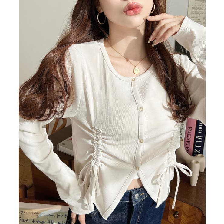 アイボリー | フロントドロストリブカットソーカーディガン | moment+