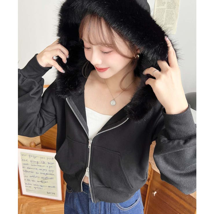 ファーフードダブルジップショートパーカー | moment+ | 詳細画像10 