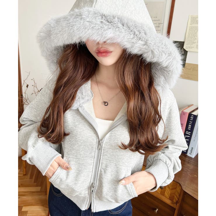 ファーフードダブルジップショートパーカー | moment+ | 詳細画像12 