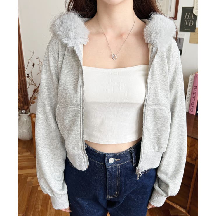 ファーフードダブルジップショートパーカー | moment+ | 詳細画像15 