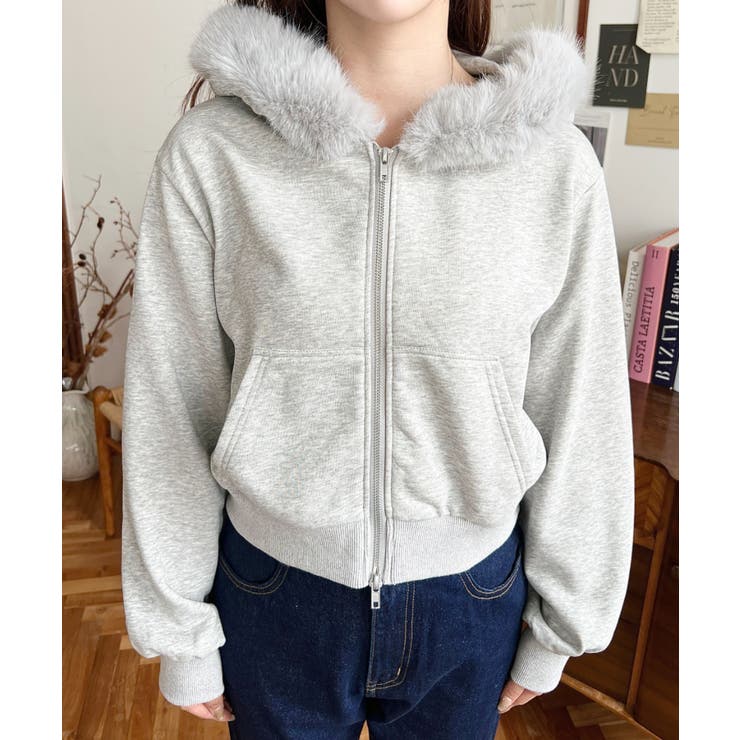 ファーフードダブルジップショートパーカー | moment+ | 詳細画像16 