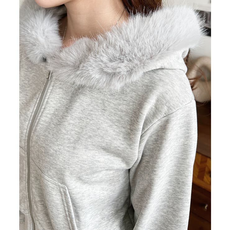 ファーフードダブルジップショートパーカー | moment+ | 詳細画像17 