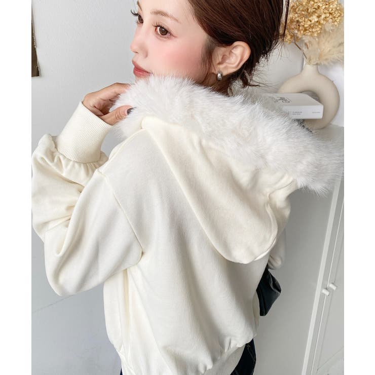 ファーフードダブルジップショートパーカー | moment+ | 詳細画像3 