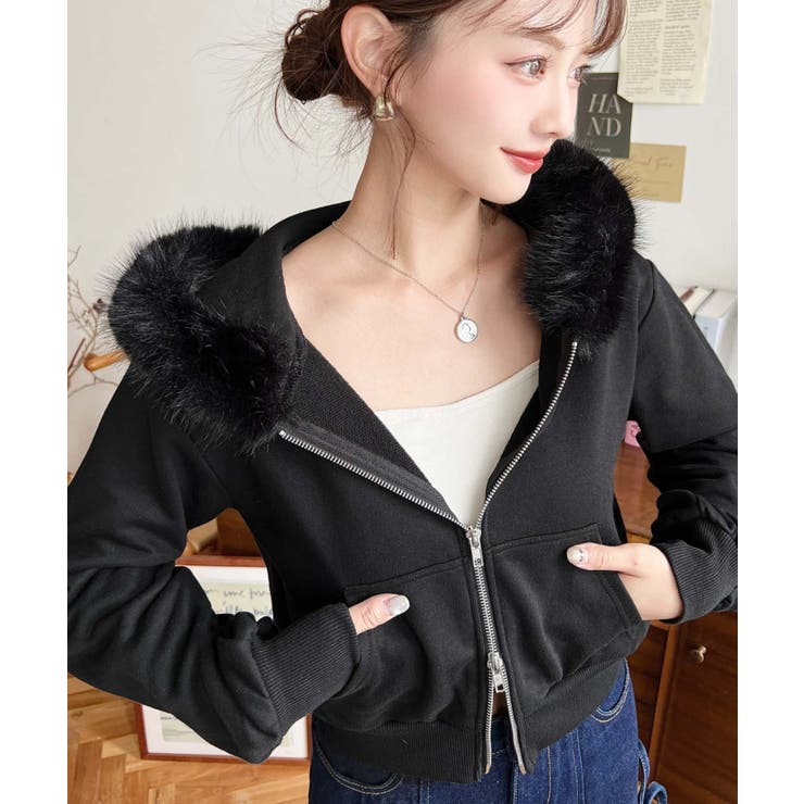 ファーフードダブルジップショートパーカー | moment+ | 詳細画像8 