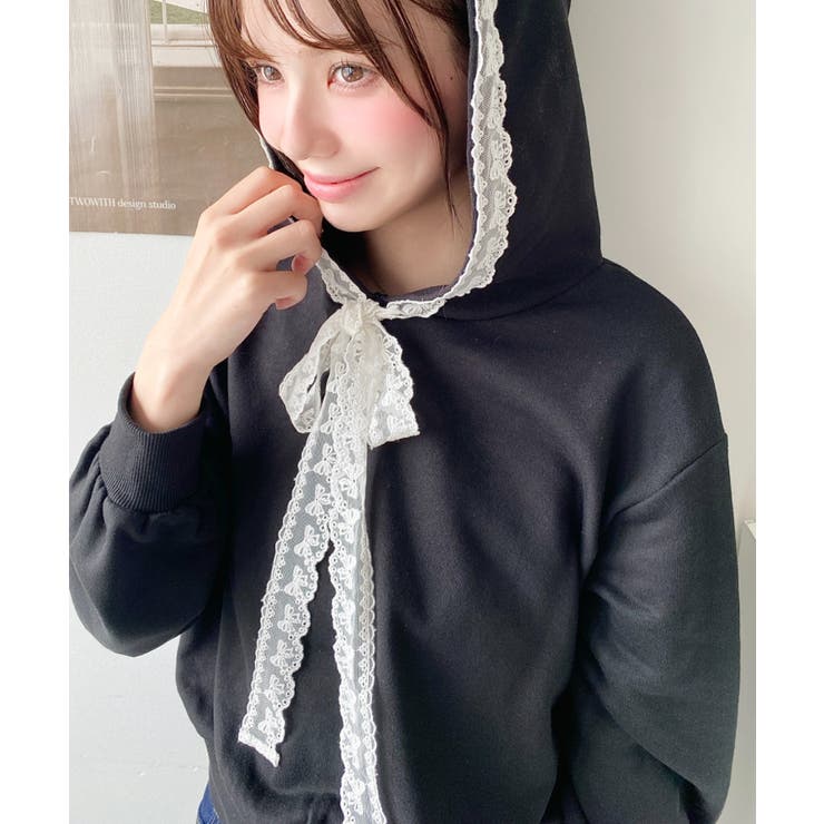 レースリボンショートフーディー | moment+ | 詳細画像10 