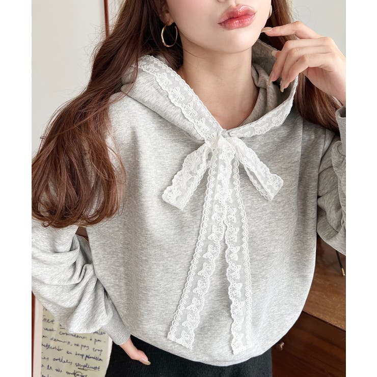 レースリボンショートフーディー | moment+ | 詳細画像13 